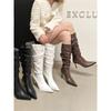 Pointed High-heeled Boots, Small Tall Elastic Boots, Autumn and Winter Women's Thin-heeled Piled Boots, Calf-looking Long Boots