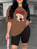 Bear standard size European and American women's clothing lip printing T-shirt shorts set sports suit