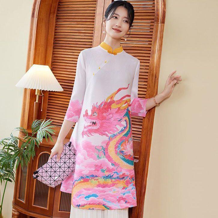 

Весеннее платье для мамы, новая юбка с ретро-принтом, модная One Size розовый