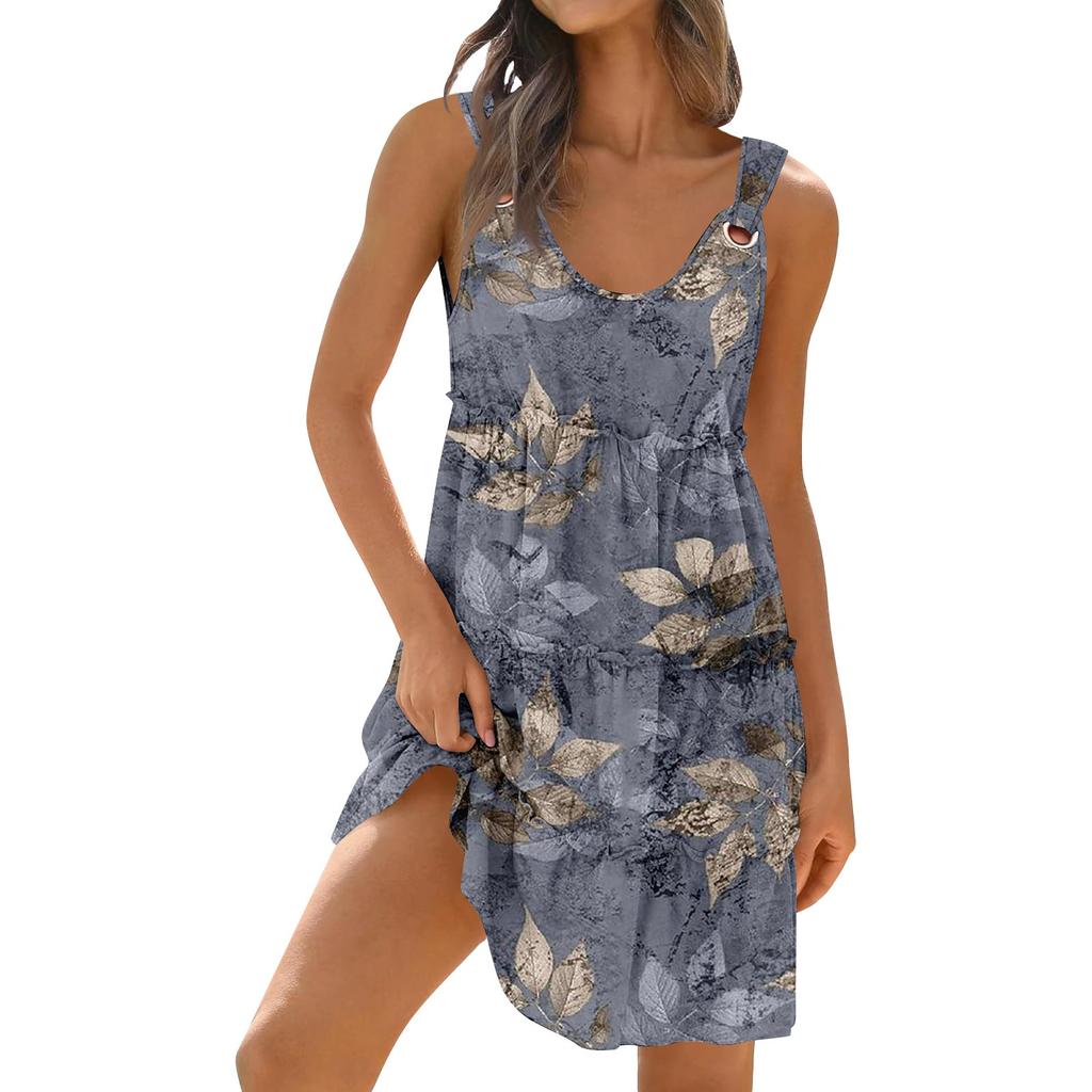 Women's Casual Daily Dating Outing Fashion Print Basic Sleeveless Loose Dress Bohemian Beach Dress Sleeveless Dress