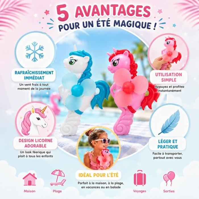 Mini ventilateur manuel - SIROCO - Licorne - 19 cm - Portable - Multicolore (couleur aléatoire)