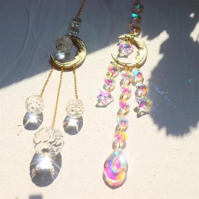 1ks Barevný křišťálový zvonkohra Měsíc Dekorativní přívěsek Křišťálový hranol Závěsný dárek SunCatcher pro zahradní párty Venkovní domácí dekorace