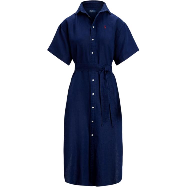 

Платье-рубашка однотонное Polo Ralph Lauren прямого кроя с короткими рукавами для женщин, темно-синее WMPODRSNFA20803-410 S