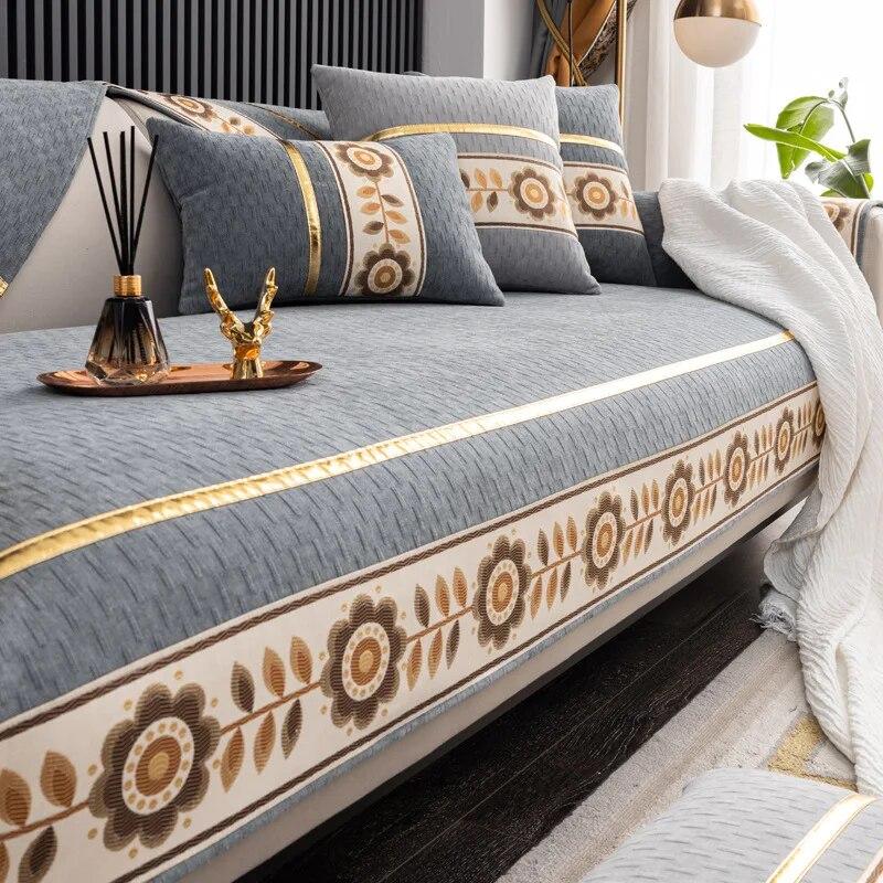 Sun Flower Gold Edge Sofa Cover for Living Room Non-slip Sofas Towel Couch Covers L Shaped Corner Sofa Mat Seat Pad Modern Home
