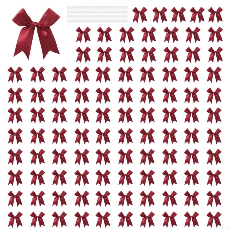 100Pcs Gift Wrapping Ribbon Bowknot 8cm Polyester Fabric Bowknot for Birthday Valentine's Day Wedding Gift Packaging P9YB