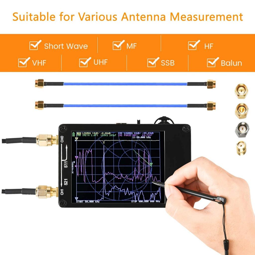 Dearsee NanoVNA Vektor-Netzwerkanalysator 50 kHz - 1,5 GHz Kurzwellen 2,8" Vollwinkel-LCD-Display MFHF VHFUHF Antennenanalysator