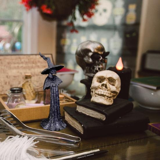 Halloween Witch Statue Resin Hand-Painted Enchanting Witch Figurine Gothic Faceless Witch Sculpture for Home Haunted House Desktop Decor