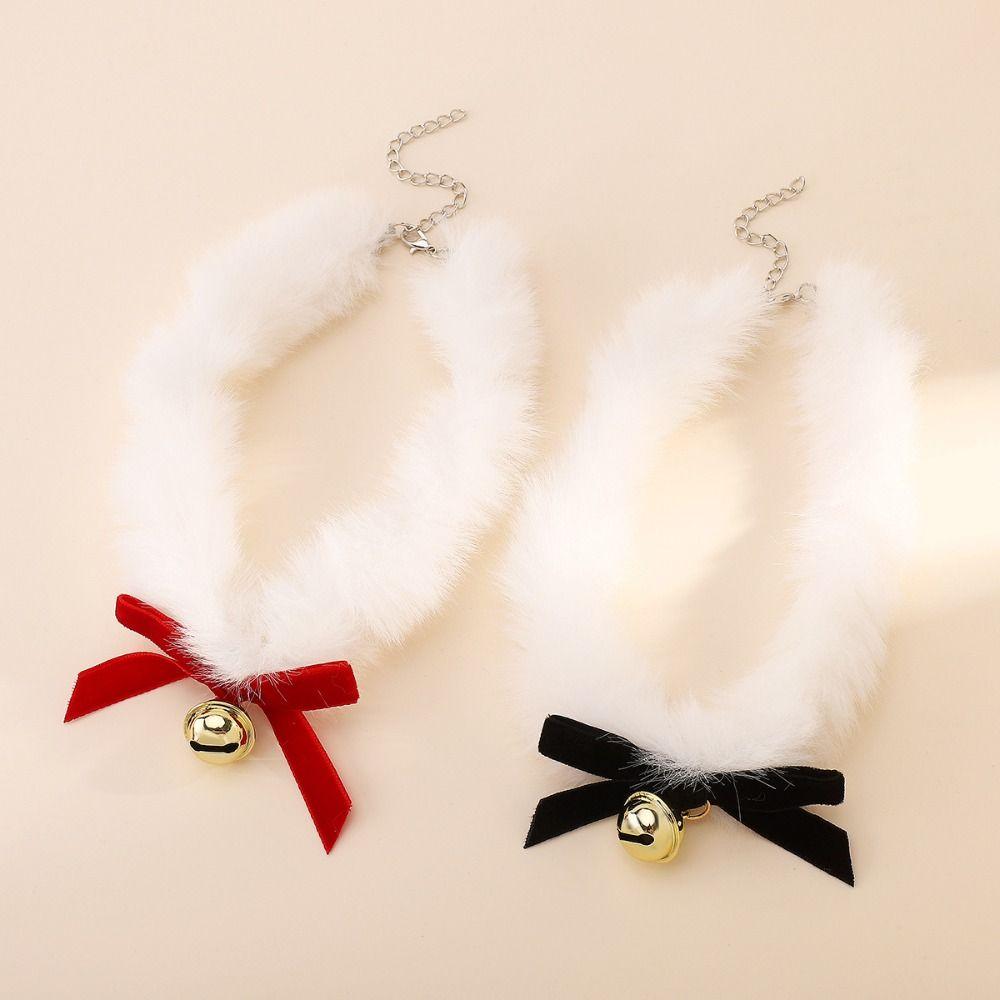 Sweet Bow Pendant Necklace Hairball Xmas Clavicle Chain Christmas Plush Choker  Jewelry Accessories