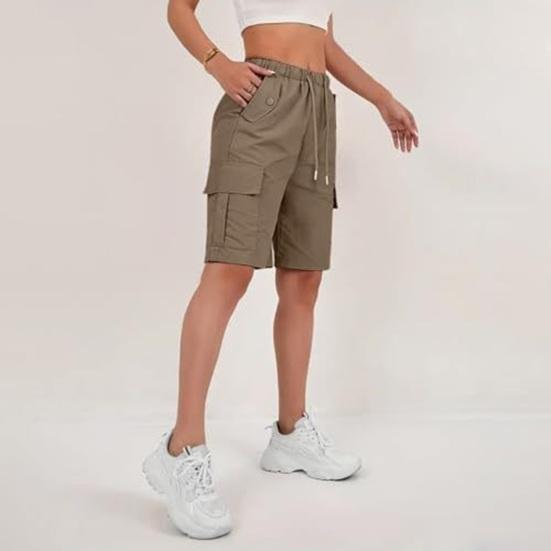 Damen Wander-Cargo-Shorts mit mehreren Taschen, Leicht, Schnelltrocknend, Sommer-Shorts mit Kordelzug, Elastischer Bund, Bermuda-Shorts für Outdoor, Wandern, Arbeit