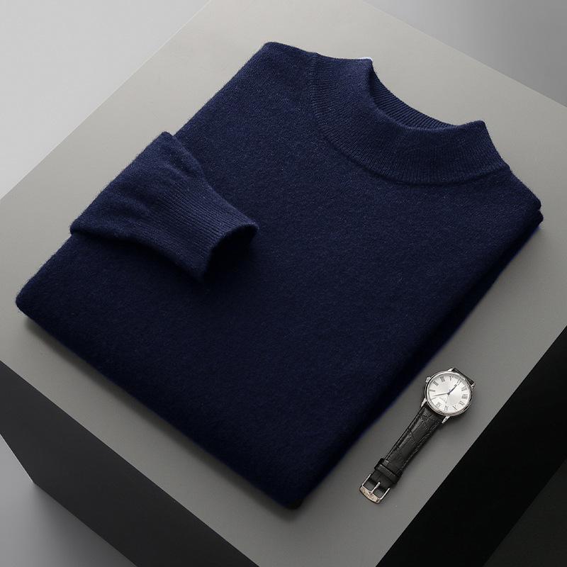 Men's Half-High Collar Wool Sweater - Thin, Warm Knitwear for Autumn/Winter