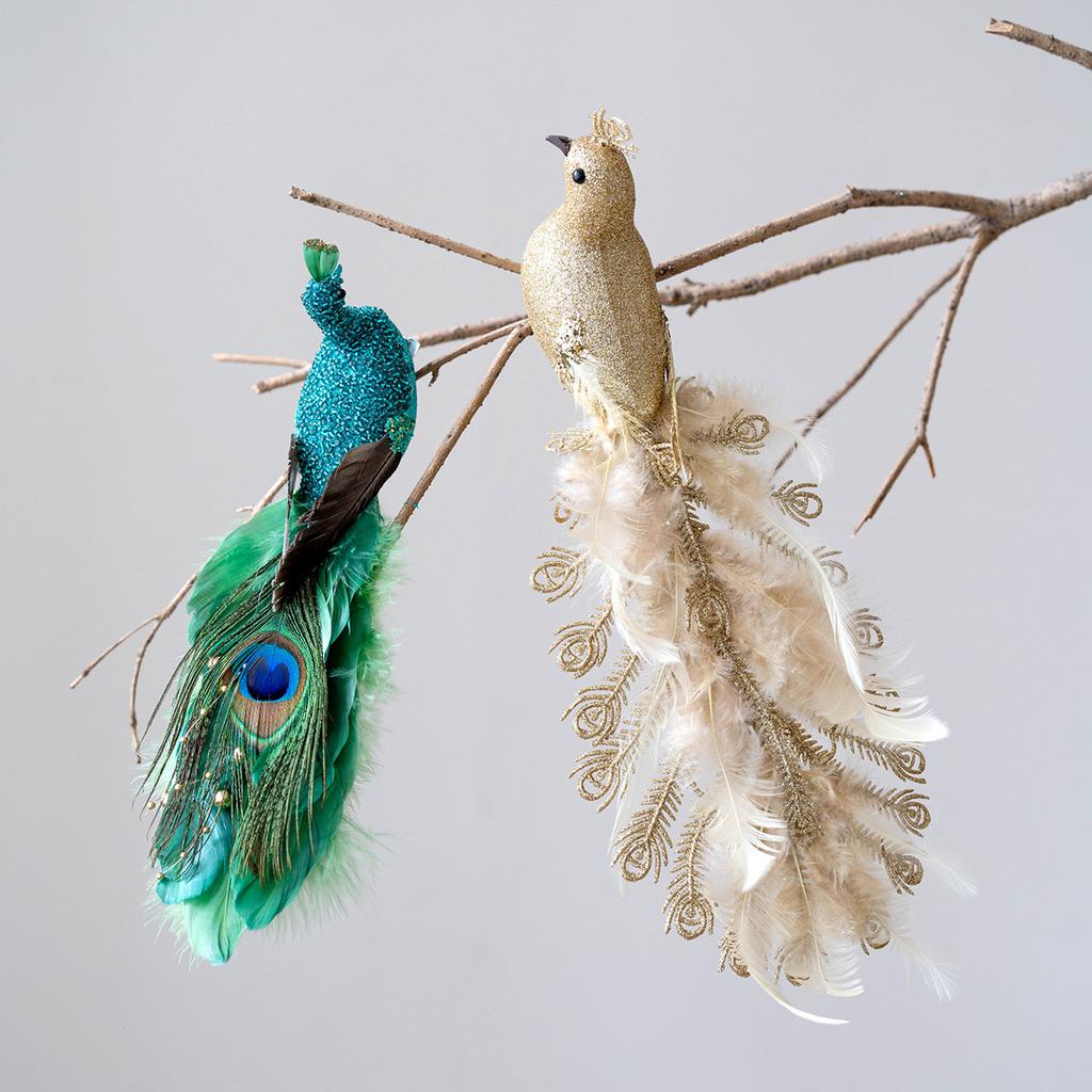 Realistic Peacock Ornament With Golden Glitter Feathers For Christmas Tree Home Garden Decorations