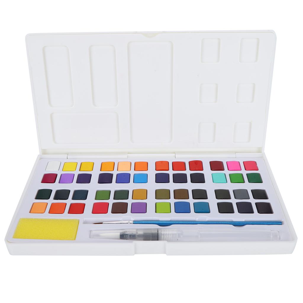 Professional Watercolor Paint Set Portable Watercolor Pigment with Pen Sponge (Plastic Box)48