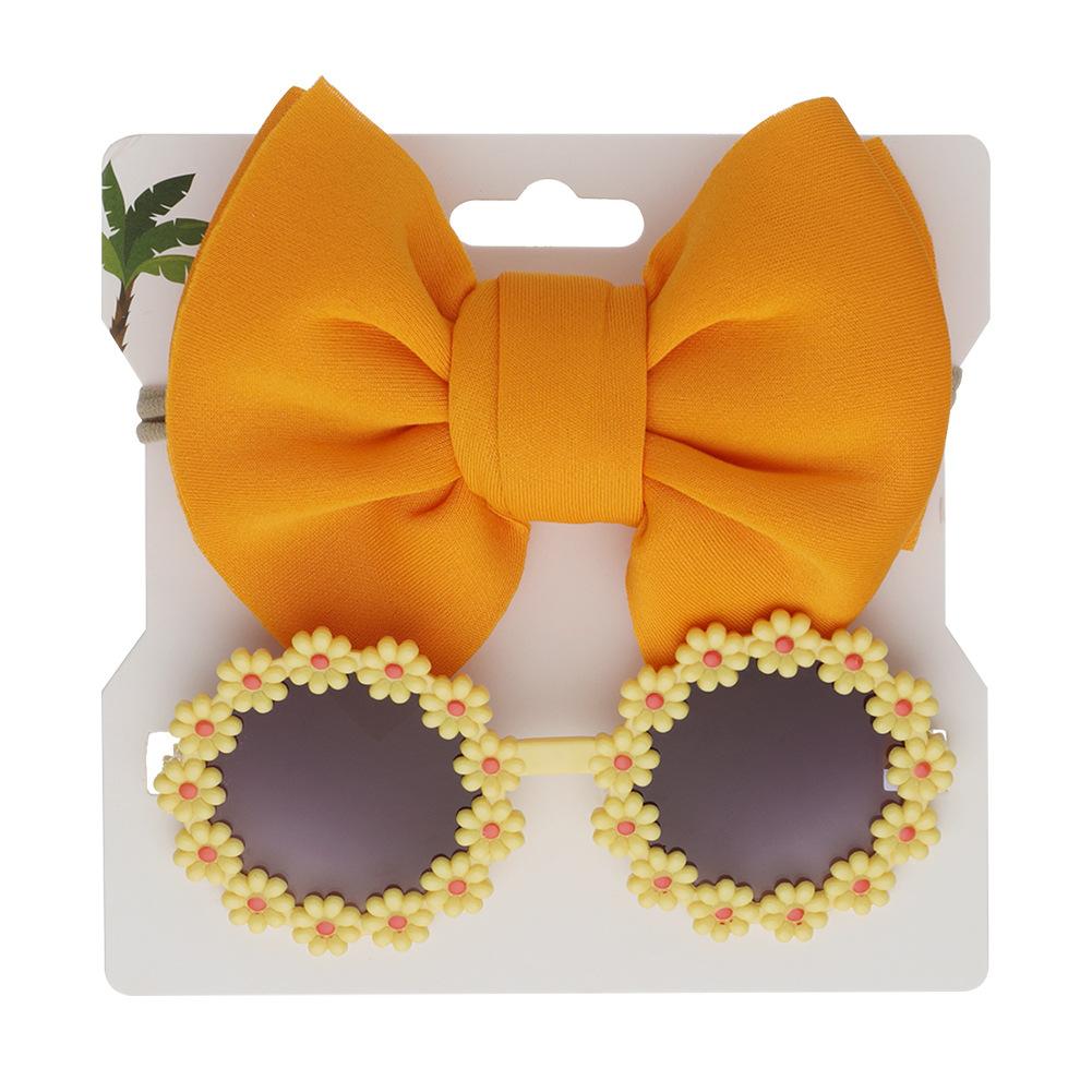 2Pcs Kids Sunglasses Headband Set Baby Unglasses Elastic Nylon Headband Bohemia Beach Seaside Sun Glasses Kids Bow Headwear