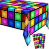 Oudain 3 Pcs Disco Tablecloth 54" X 108" Neon Table Cloths for 70s Party Decorations Table Runner Colorful Plastic Rectangle Tablecover for 1970s
