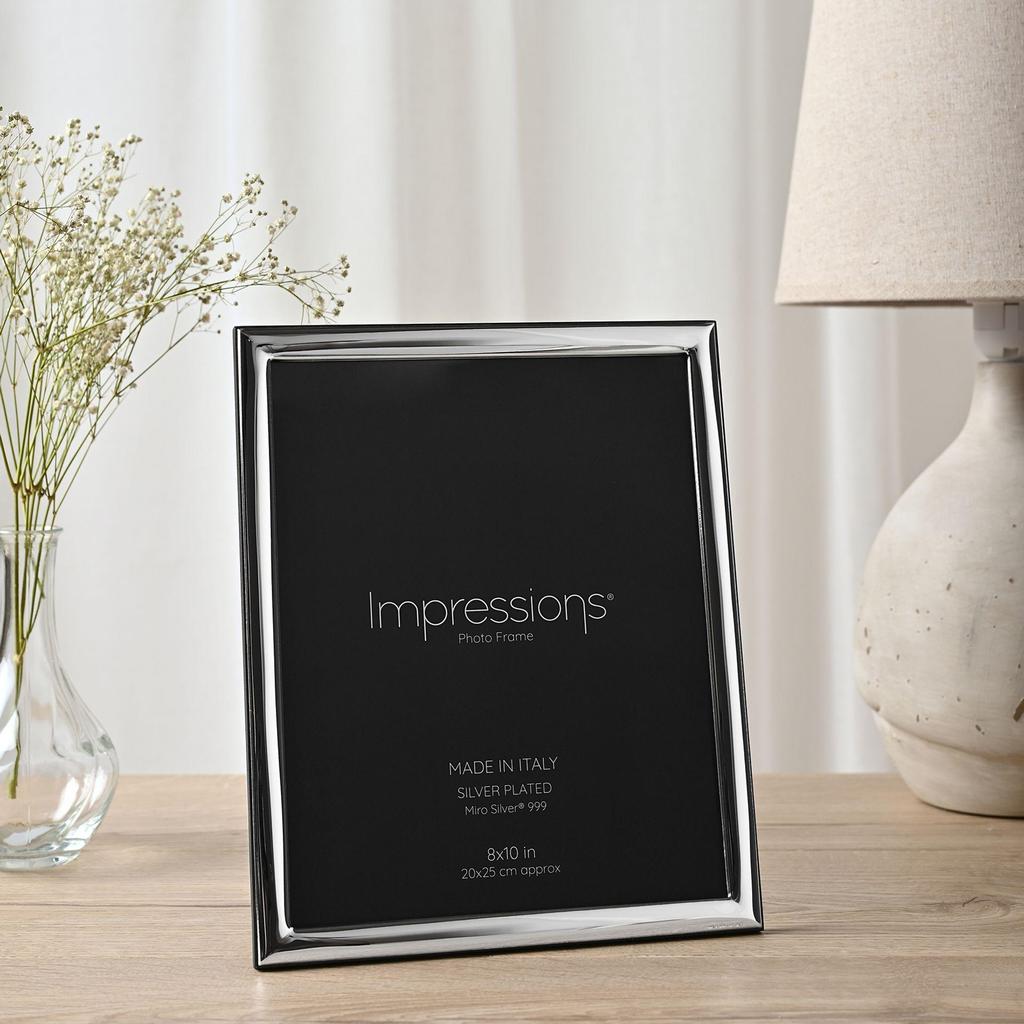 Impressions 999 Silver Narrow Smooth Photo Frame 8 X 10 Wood Back Made In Italy