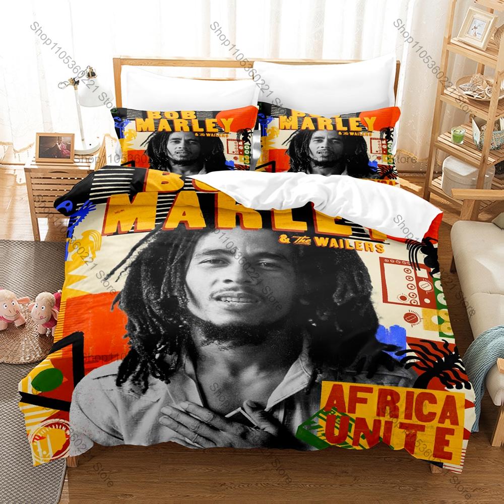 Jamaican Reggae Bob Marley Lion Bedding Set 3 Pieces Vintage Art Print Duvet Cover Set with 2 Pillowcases for Fans