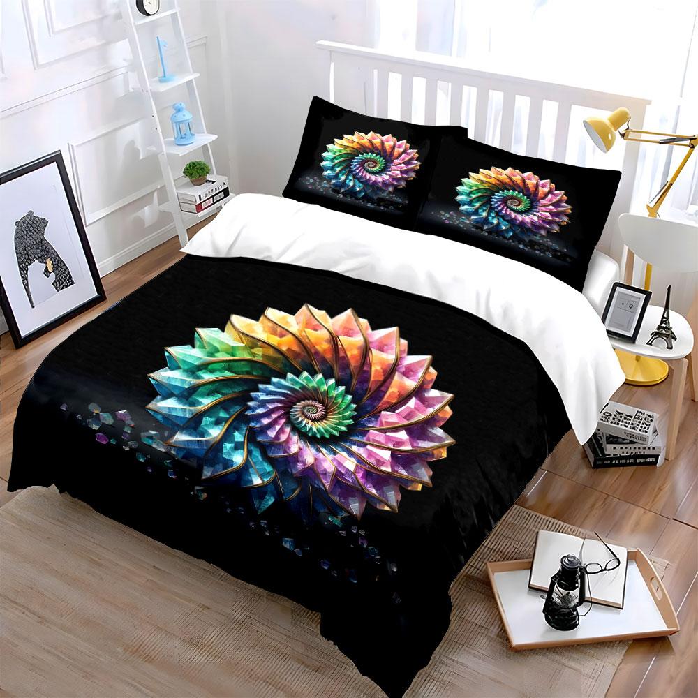 Buntes Kristall-Spiralstruktur-Bettwäsche-Set Für Kinder Luxusgeschenk 3-teiliges Digitaldruck-Bettdecken-Set Weich Bequem Atmungsaktiv