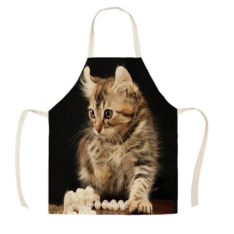 Cute Cat Print Kitchen Apron Sleeveless Linen Cooking Apron Adult Women Men Home Cleaning Baking Accessories Easy Clean Bibs