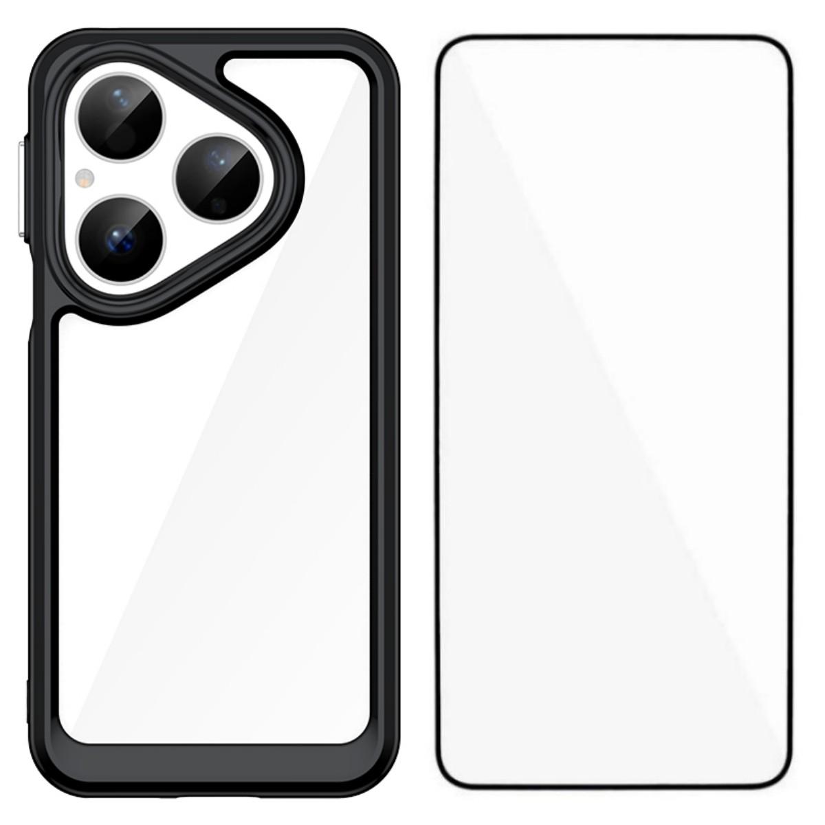 

For Huawei Pura 80 Phone Case WANLONFENG XC Series TPU Acrylic Cover with Tempered Glass (Big Lens Hole) Black