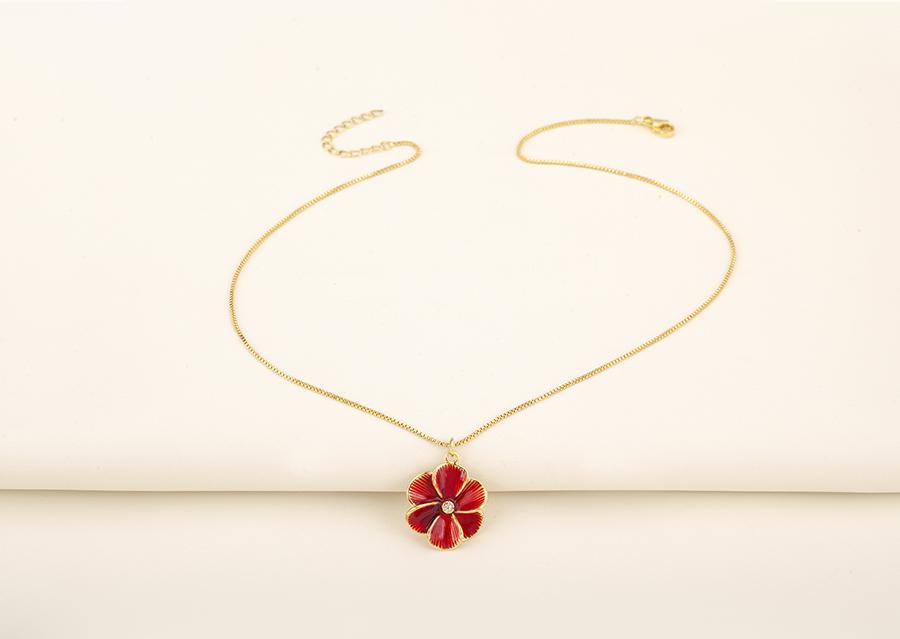 Nidin Hot Sale Enamel Rose Red/Pink Flower Charm Pendant Necklace For Women Girls Fashion Elegant Aesthetic Jewelry Accessories