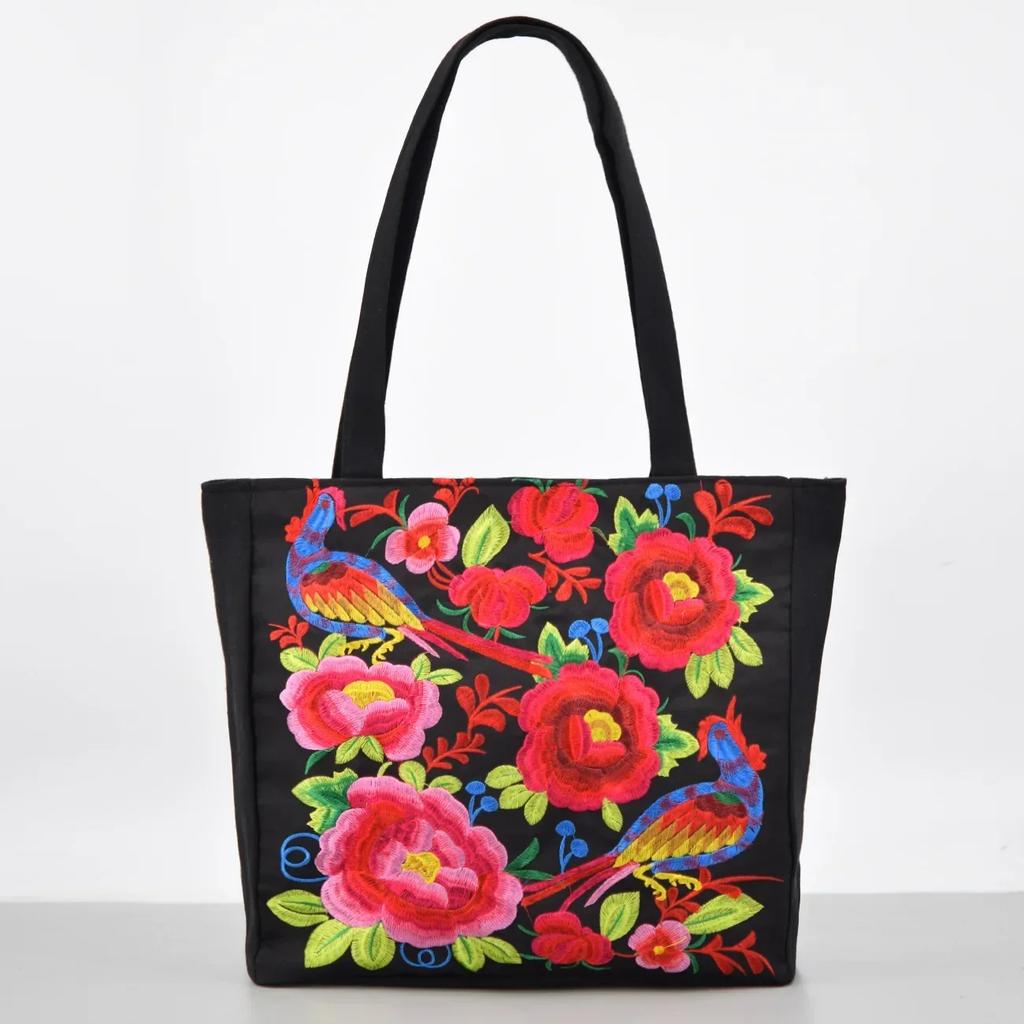 Borsa a Spalla da Donna Ricamata con Fenice Etnica Borsa Casual in Tela Ricamata Borse da Donna
