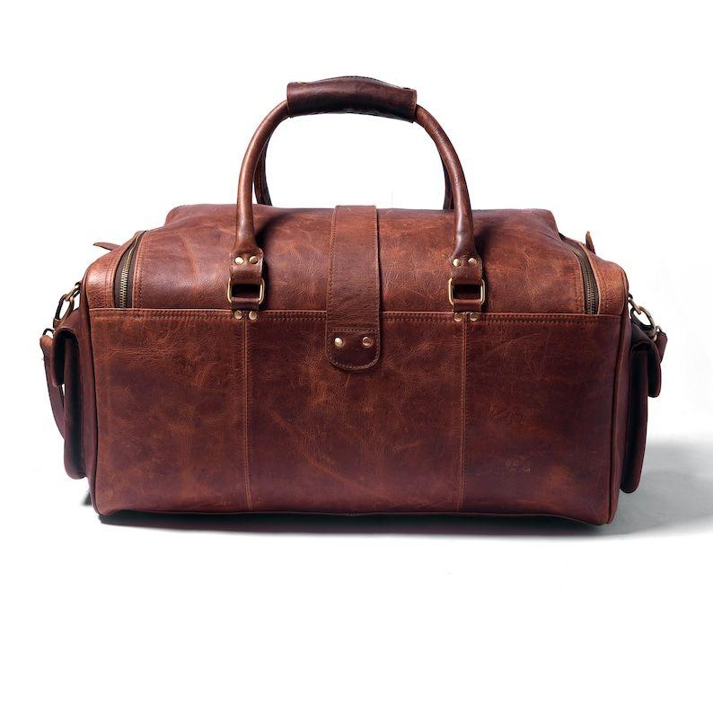 Personalised Handmade Full Grain Leather Duffle Bag Laser Engraved Weekend Holdall Overnight Carry-on Bag Leather Travel Gift Set For Him