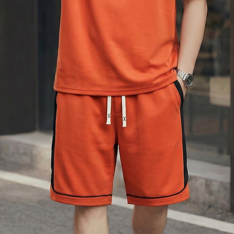 2026 Men's Plus Size Patchwork Short Sleeve Summer Casual Suit - Round Neck Sports Shorts Two-Piece Set