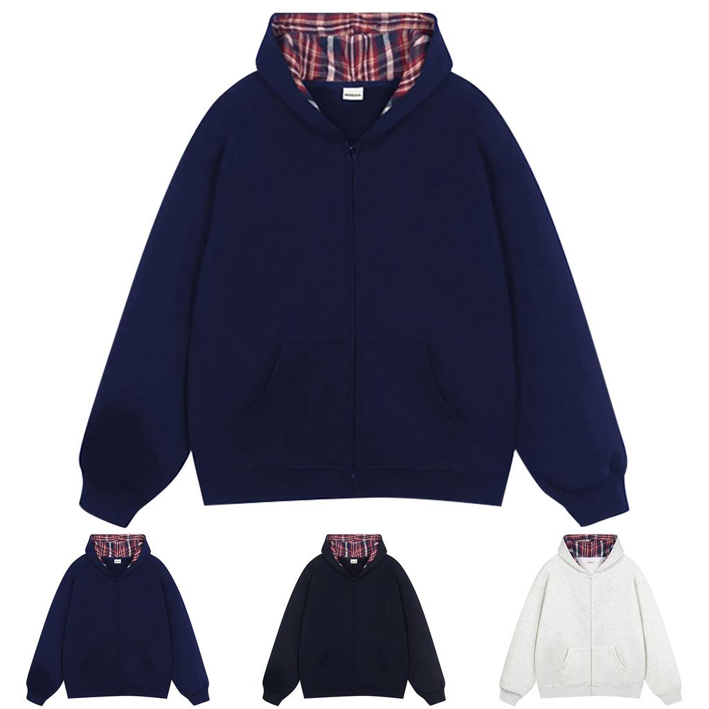 Pánská jednobarevná kapsa na zip s dlouhým rukávem, mikina s kapucí