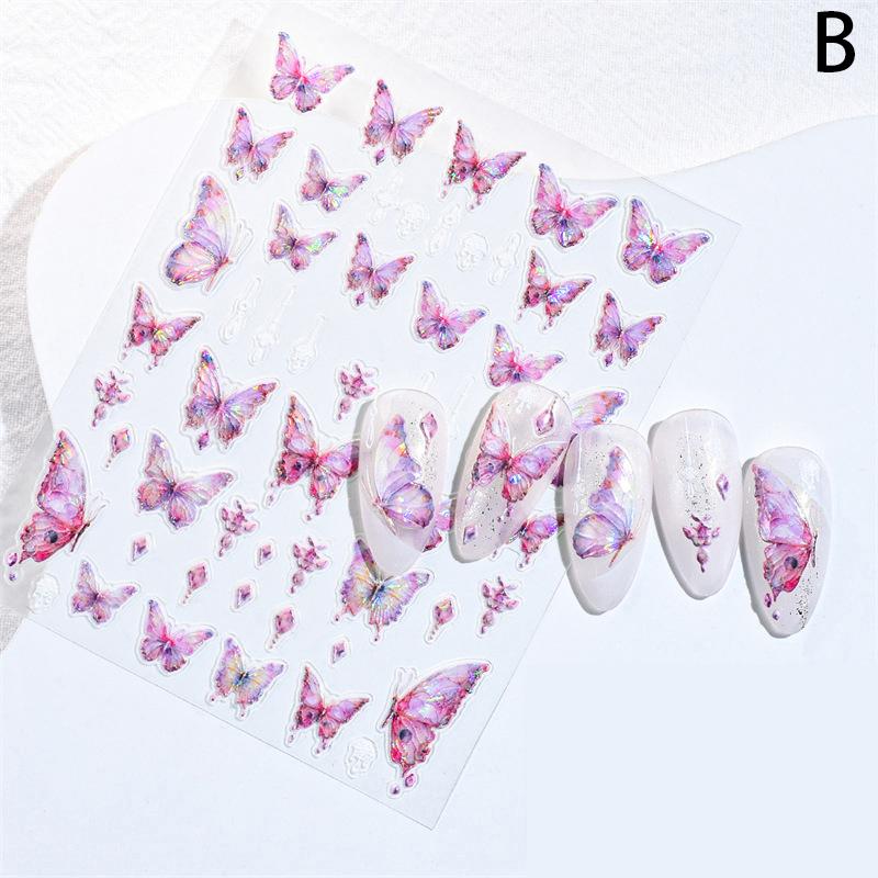 

1 лист красочных 3D наклеек для ногтей с бабочками и цветами, самоклеящиеся трансферные слайдеры, обертки, маникюрная фольга, DIY украшения as the picture