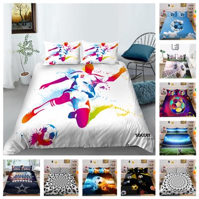 3D Football Theme Bedding Set Sports Duvet and Pillowcase 2/3 Pieces Boys and Men's Room Zippered Home Decoration