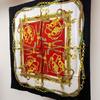 Used CELINE Large Silk Scarf Decorative Pattern Equestrian Hardware Belt Chain Gold Red VINTAGE Celine