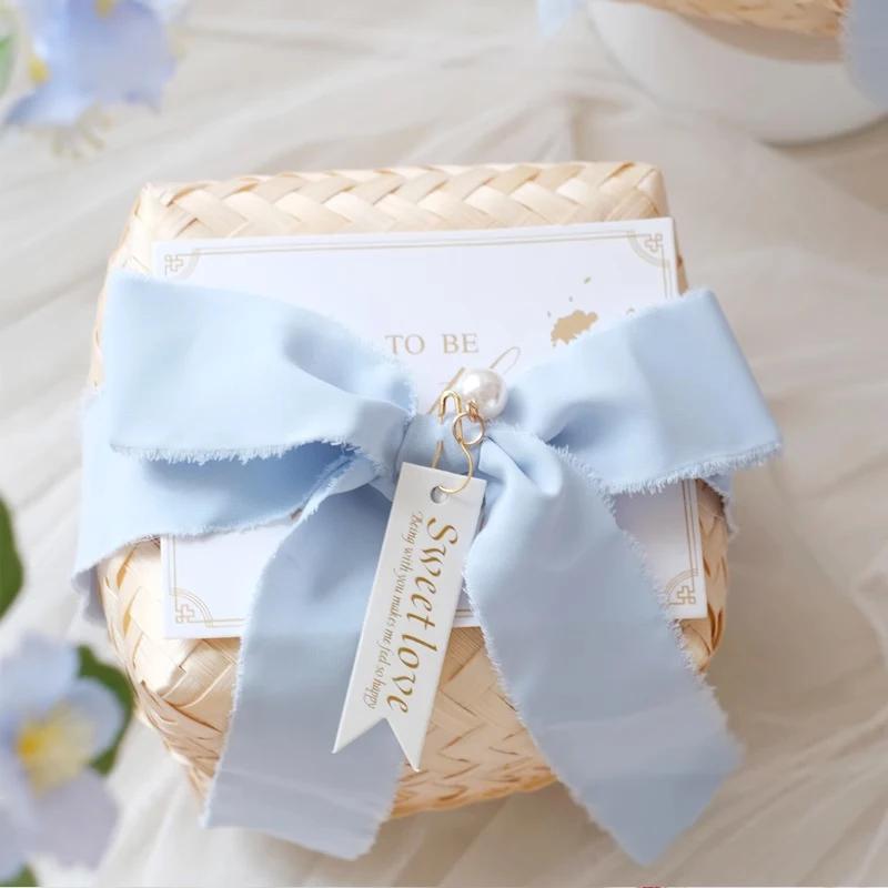 Handmade Bamboo Weaving Gift Box Bridesmaid Wedding Candy Packaging Baby Shower Favors Party Supplies Wholesale