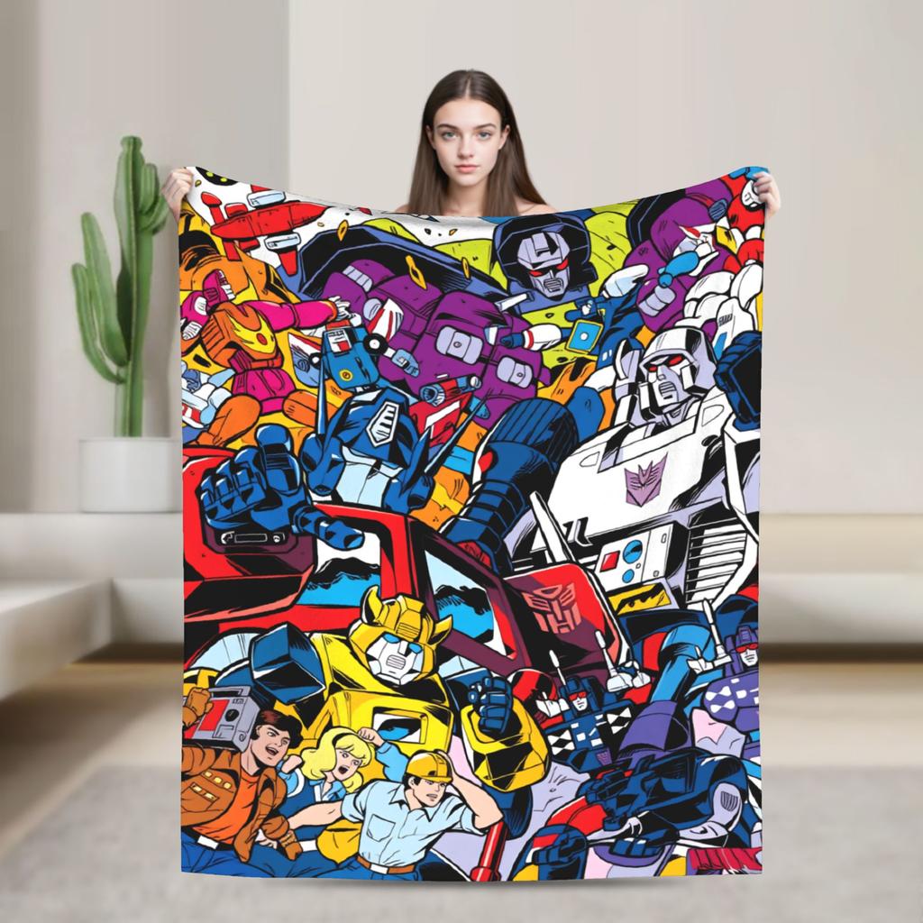 Cartoon T-Transformers Autobots Blankets Anime Super Soft Fluffy Plush Bedding Throws For Couch Bed Flannel Bedspread Bed Cover