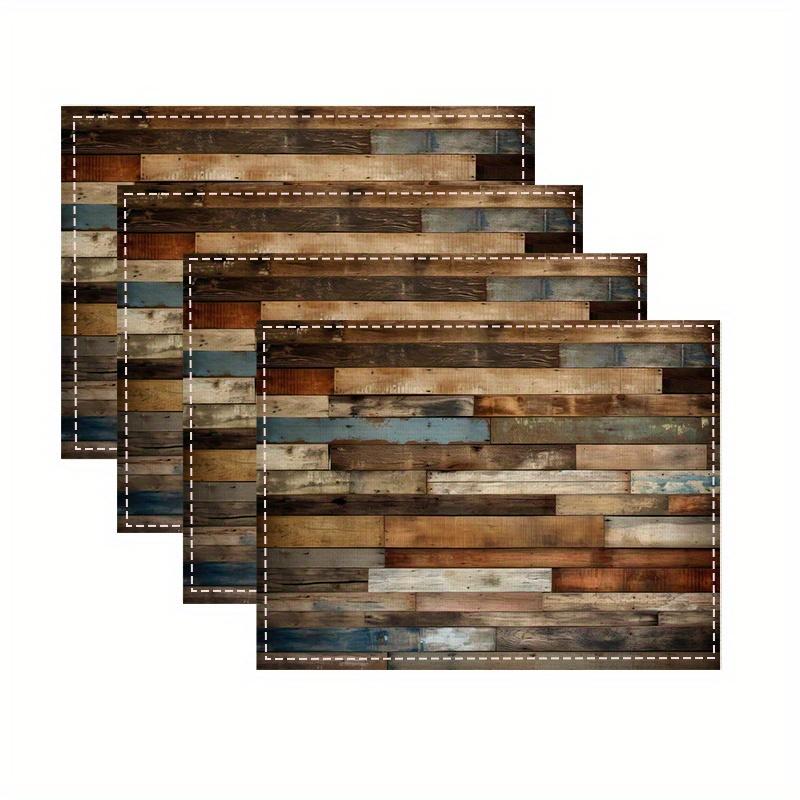 4pcs Placemats Set with Vintage Wood Grain Pattern, 12x18 Inches, Suitable for Kitchen and Dining Room Decor, Home Decoration, Family Dinner Table,
