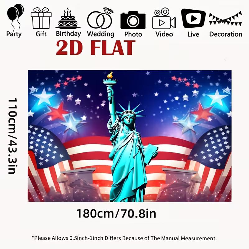 2D Patriotic US Flag & Star Backdrop for Memorial Day Party Photo Booth