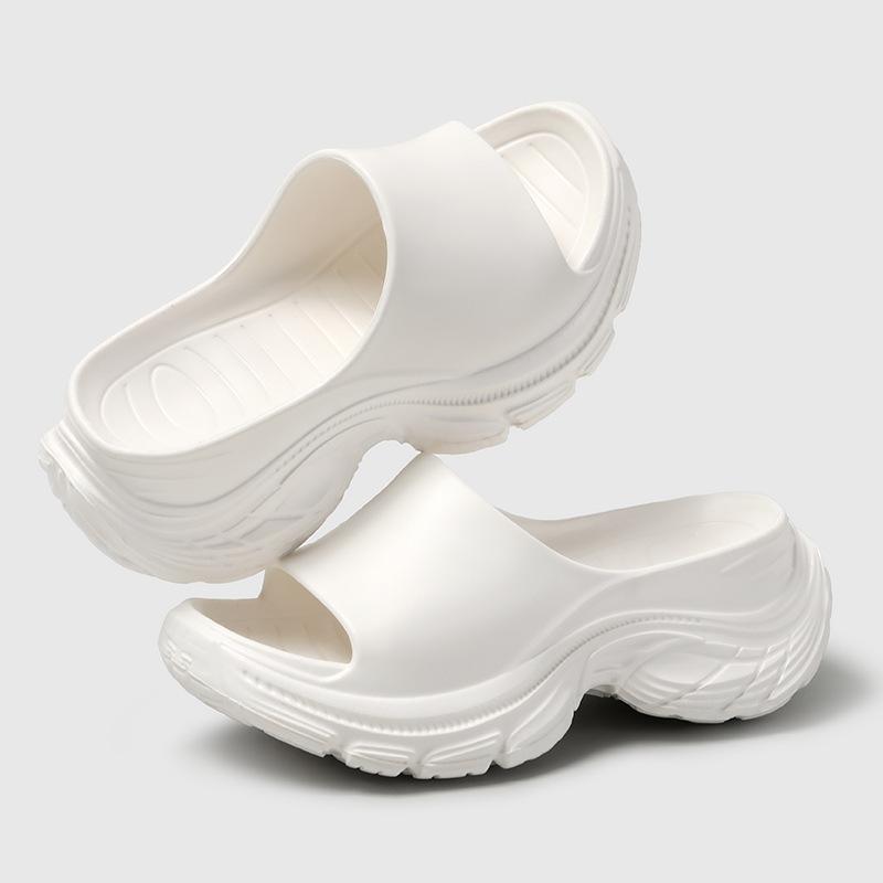 Summer new one-word drag thick-soled high-heeled slippers women's muffin bottom heightening beach shoes wedge heel lazy sandals