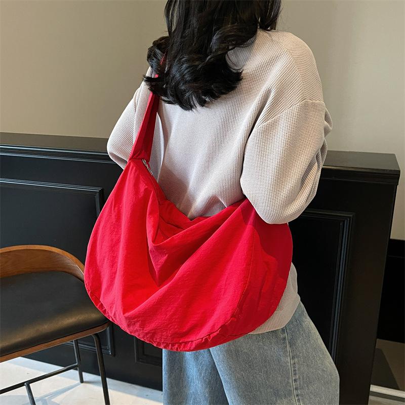 Canvas Bag Women's Dumpling Bag Solid Color Shoulder Bag Large Capacity Crossbody Bag