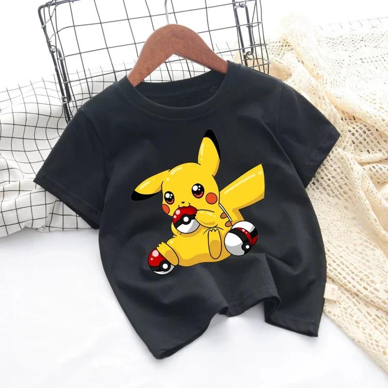 2026 Kids ShortSleeved Cartoon Printed Pikachu Game New Style TShirt Boys and Girls Casual Shirt for Leisure UseSportsShirt