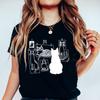 Funny Black Cat Gallery Print T Shirt for Women Cartoon Aesthetic Vintage Shirts Casual O-neck Tee Cat Lovers Gifts T-shirts