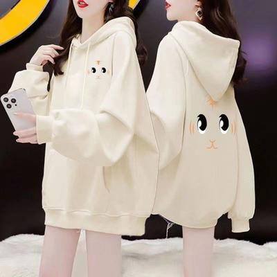 Herbst- und Winter-Fleece-Pullover-Hoodie, Modischer Cartoon-Druck, Große Größe Locker, Schlankmachend, Vielseitiger Hoodie