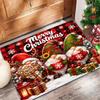 Santa  Plaid Christmas Entrance Rug Checkered  Snowflake Print Non Slip Outdoor Porch Mat For Festive Season Home Decoration