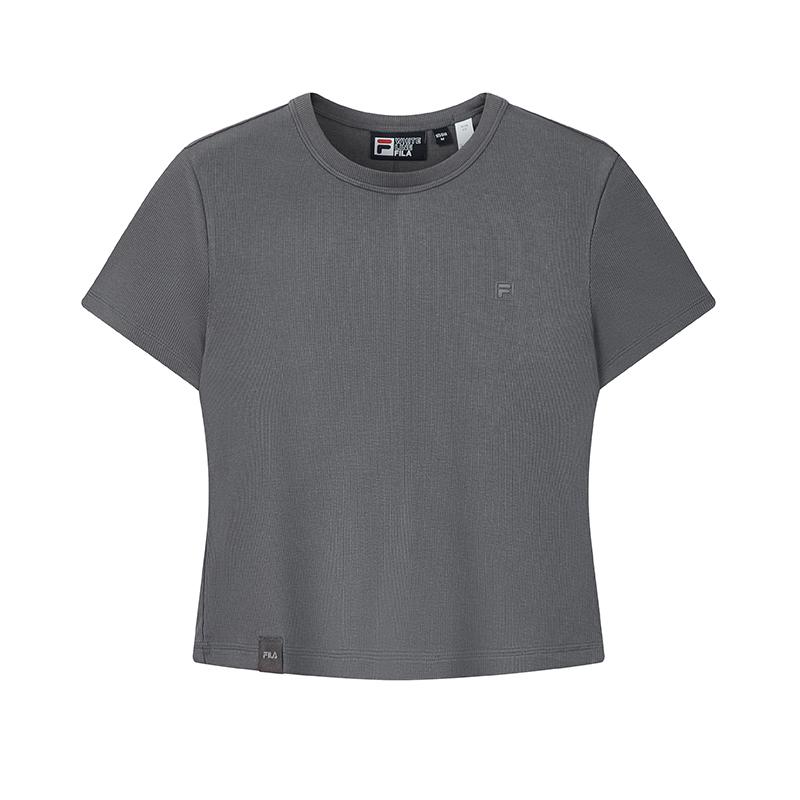 

Fila White Fashion Classic Simple Basic Trendy Casual Comfortable Slim Fit Knitted Short Sleeve T-Shirt Women T-Shirt Sky-Gray F11W623121FGY S