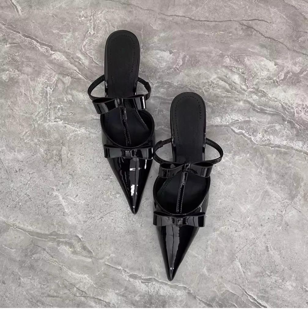 French Fairy Style Bow Baotou Half Slippers Female Summer Outer Wear One Pedal Beautiful Pointed Two Wearing Sandals