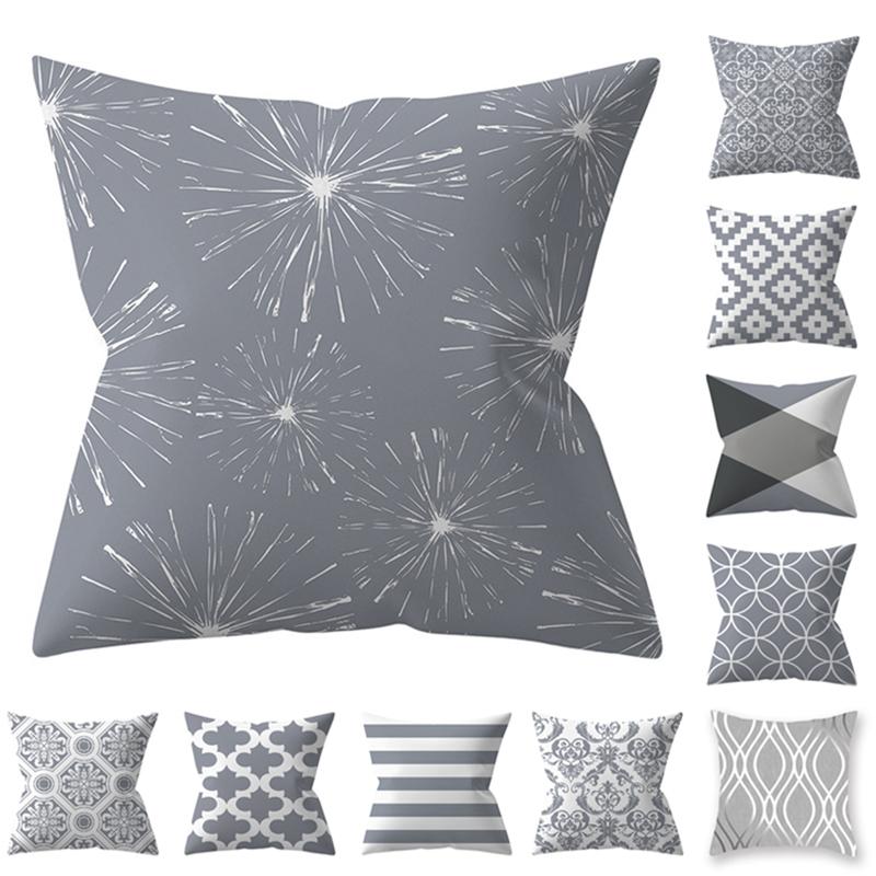 18 Inch Geometric Elements Throw Pillow Pillow Case Sofa Lumbar Protectors Gray Cushion Cover Home Decor