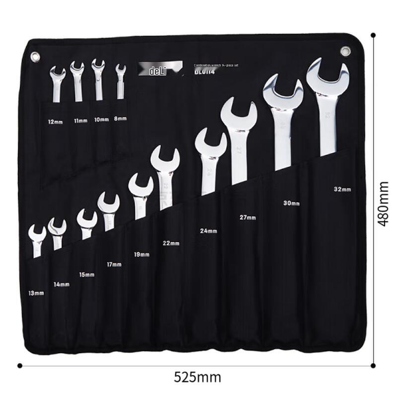 Deli 14-Piece Cr-V Combination Wrench Set