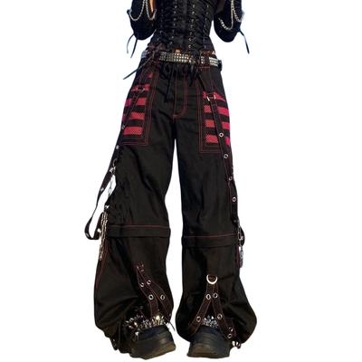 Fashionable Women Long Pants, Loose Hip-hop Strap Buttoned High Waist Stripe Long Pants for Summer