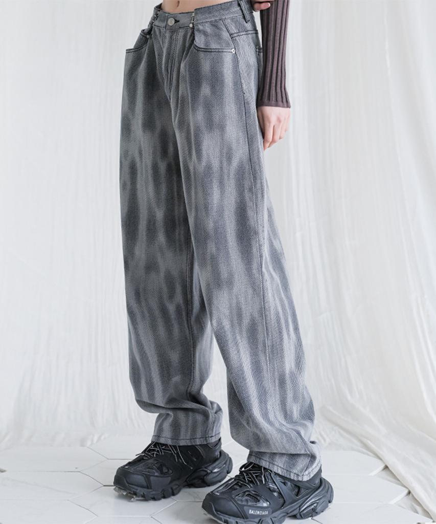 AVANDRESS Buckle Wide Denim Pants Snake Blue