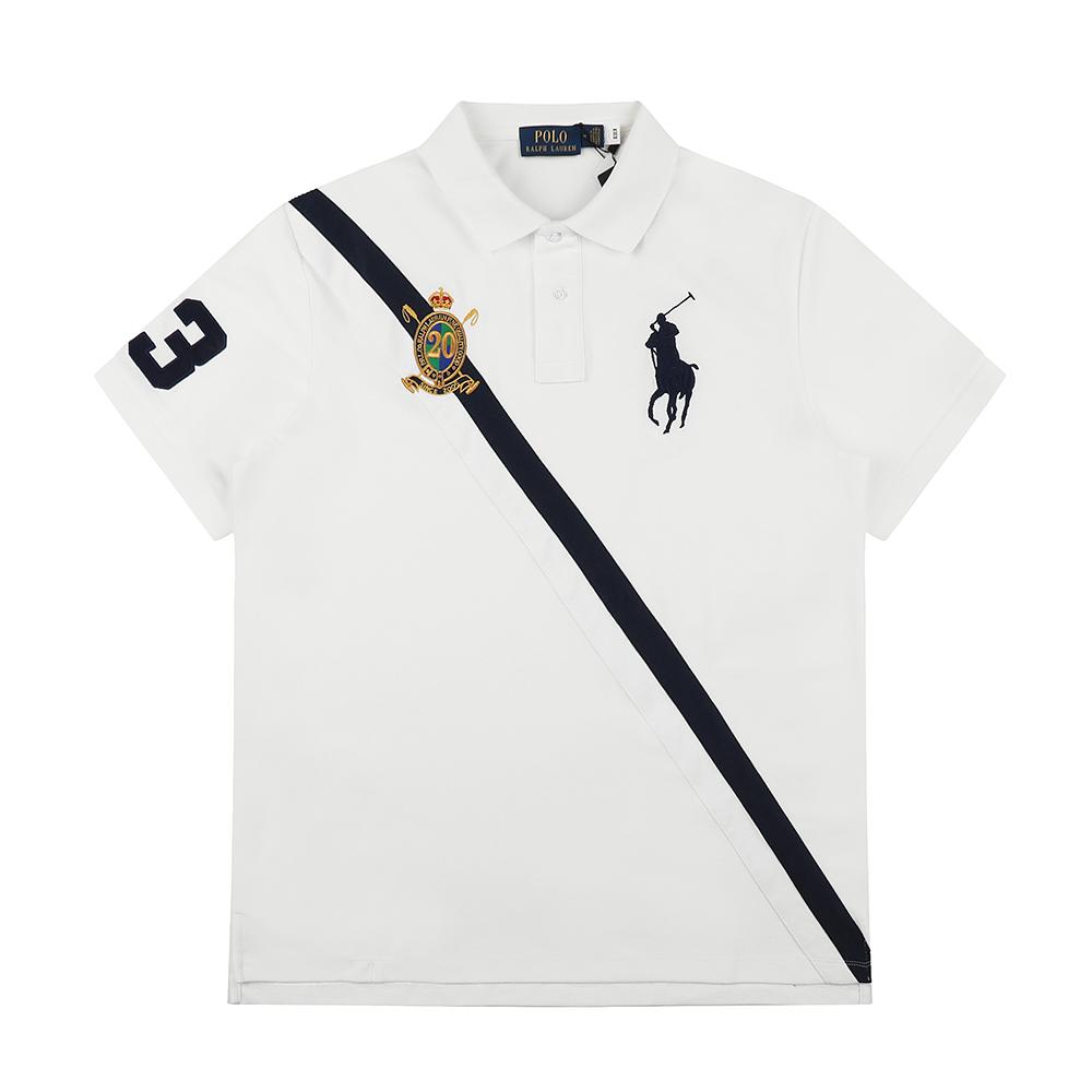 Changchun Lianju Ralph Lauren Zomer Heren- en Dames Piqu&eacute; Katoenen Poloshirt met Diagonale Streep, Wapenschild Embleem & Grote Pony Logo L wit