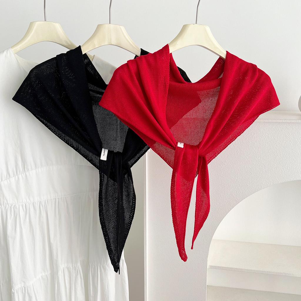 New atmosphere solid color wool triangle scarf women's spring and autumn versatile thin neck scarf air conditioner shawl outside the room