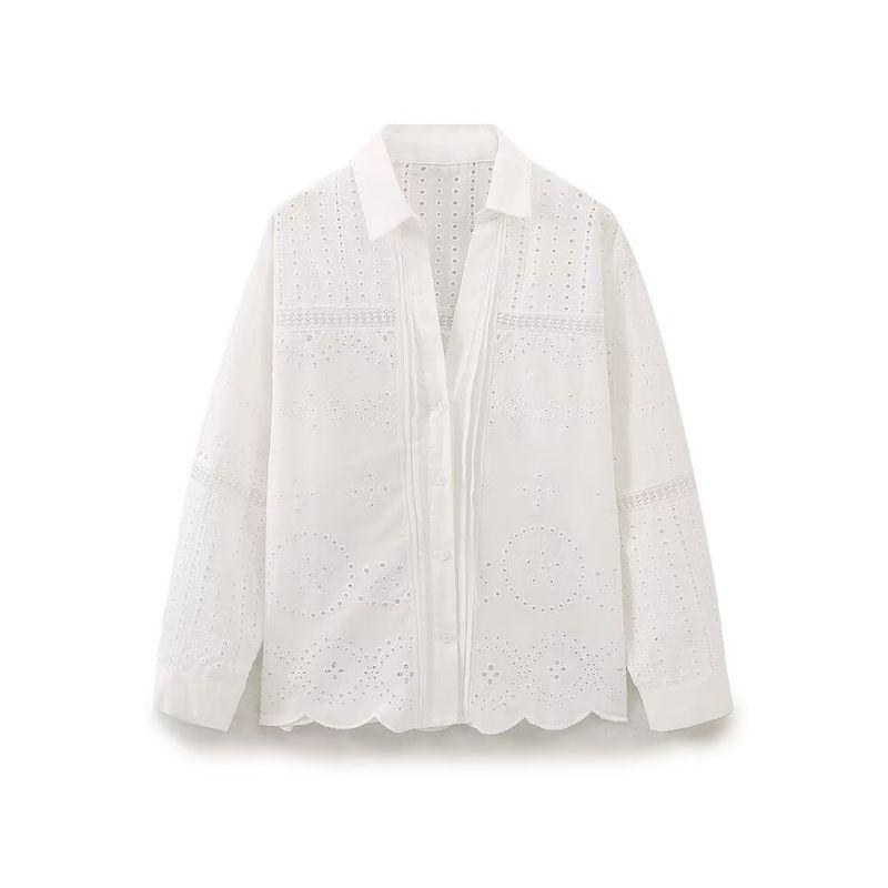 

Za Summer New Arrival Women s Clothing Fashion Style Fashion Vertical Lace Embroider Long Sleeves Loose Shirt 5598041 White L